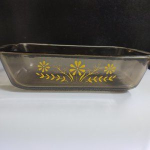 Jeannette Glasbake Loaf Pan Amber Yellow Daisy Pattern Textured Bottom 9" x 5½"